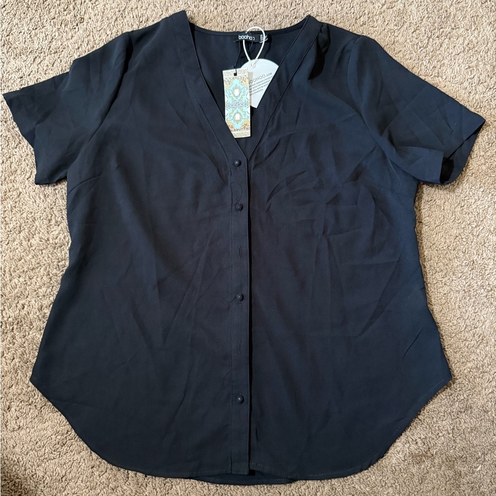 Boohoo Black Button-Down Women's Shirt